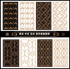 中式日式欧式屏风隔断雕刻矢量