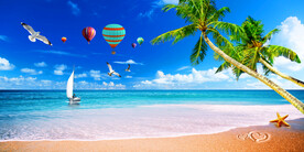 蓝天白云大海沙滩背景墙