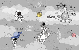 卡通宇航员宇宙太空儿童房背景墙