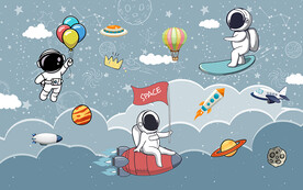 卡通宇宙太空儿童房背景墙