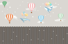 卡通儿童房气球星星背景壁画墙纸