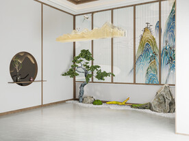 新中式书房直播场景空景