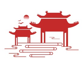 矢量中式古典亭塔建筑祥云纹