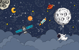 卡通宇航员太空儿童房背景墙