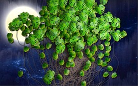 月色绿色藤蔓风景电视背景墙