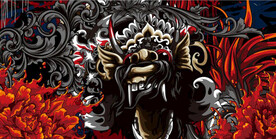 浮世绘野兽鬼怪餐饮酒吧背景墙