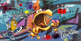 复古小鸟街头涂鸦餐饮酒吧壁画