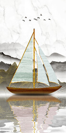 装饰画 蓝色帆船