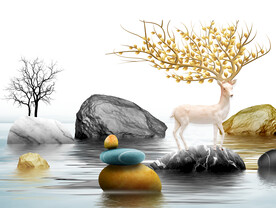 轻奢装饰画 石头麋鹿