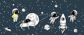卡通儿童星球宇航员太空背景壁画