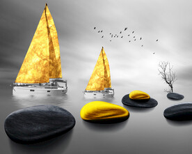 轻奢装饰画 帆船 石头