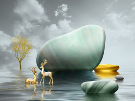 轻奢装饰画 麋鹿 石头