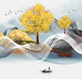 轻奢装饰画 弧线 新中式山水画