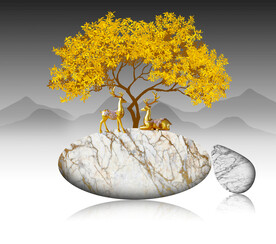 轻奢装饰画 麋鹿 石头