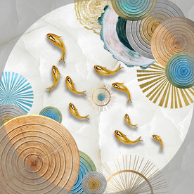 轻奢装饰画 金鱼 圆圈