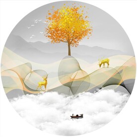 轻奢装饰画 新中式山水画 麋鹿