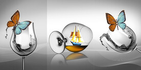 轻奢装饰画 红酒杯 蝴蝶