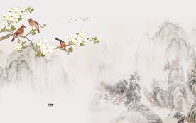 中式水墨山水花鸟背景墙