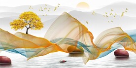 轻奢装饰画 弧线 新中式山水画