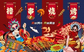 国潮撸串烧烤背景墙图片