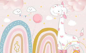 可爱卡通爱心长颈鹿儿童房背景墙