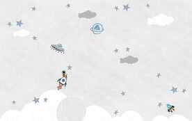 卡通儿童太空星球火箭背景壁画