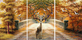 轻奢装饰画 麋鹿 三联画