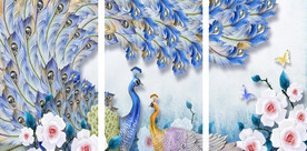 轻奢装饰画 孔雀 三联画