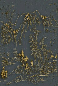 金色浮雕山水玄关装饰画