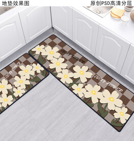 清新花卉厨房地垫