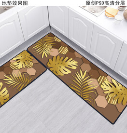 清新花卉厨房地垫