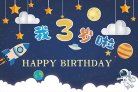 卡通太空人儿童生日背景板图片