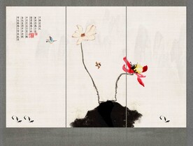 水墨荷花九鱼图