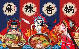 国潮麻辣香锅工装背景墙图片