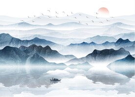 轻奢装饰画 水墨山水画