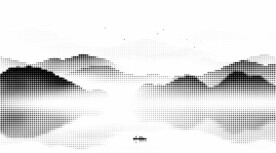 激光镂空水墨山水画半调挂网