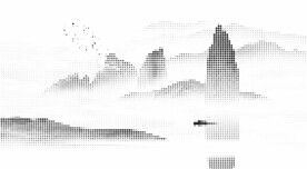 激光镂空水墨山水画半调挂网