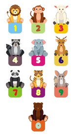 卡通动物数字学习卡片