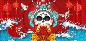 时尚京剧熊猫国潮美食背景墙