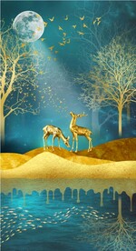 轻奢装饰画 新中式山水画 麋鹿