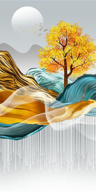 轻奢装饰画 新中式山水石头 树