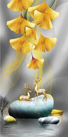 轻奢装饰画 山水弧线石头麋鹿