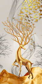 轻奢装饰画 弧线石头麋鹿