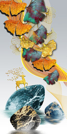 装饰画 新中式山水画 石头麋鹿