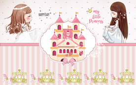 可爱卡通小公主马车儿童房背景墙