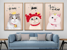 可爱猫咪皇冠个性英文无框画