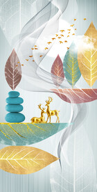 轻奢装饰画 树叶弧线麋鹿