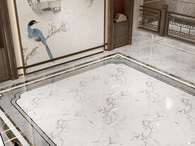 中式客厅空场景3D效果图