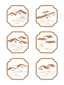 中国风中式房屋云纹山纹古典边框