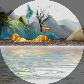 轻奢装饰画 新中式山水画 麋鹿